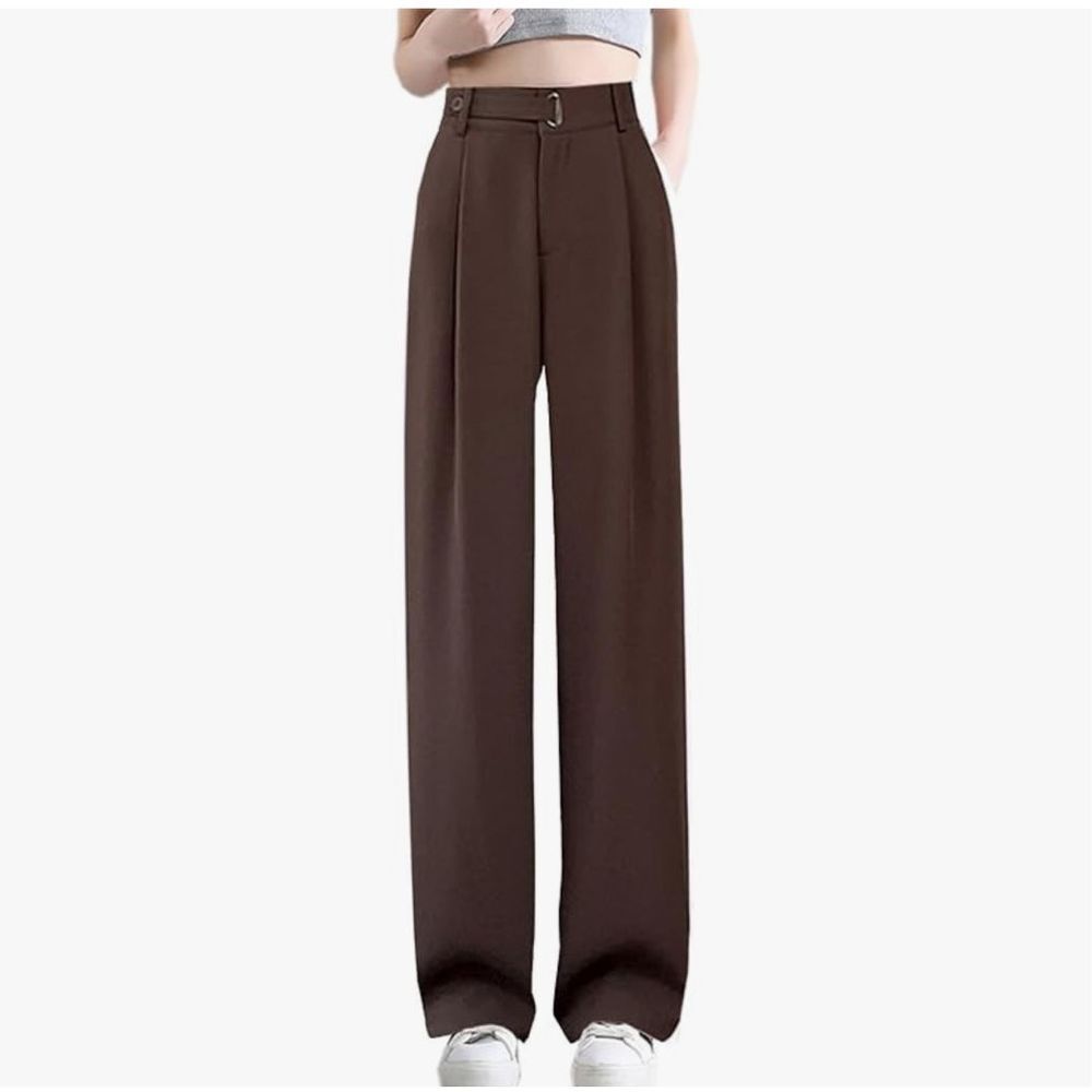 NEW Brown Wide Leg Pants Career Straight Trousers Large